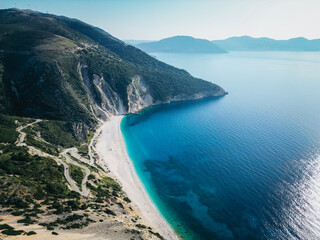 Aerial view of Myrtos Beach in Kefalonia, Greece - 755000735
