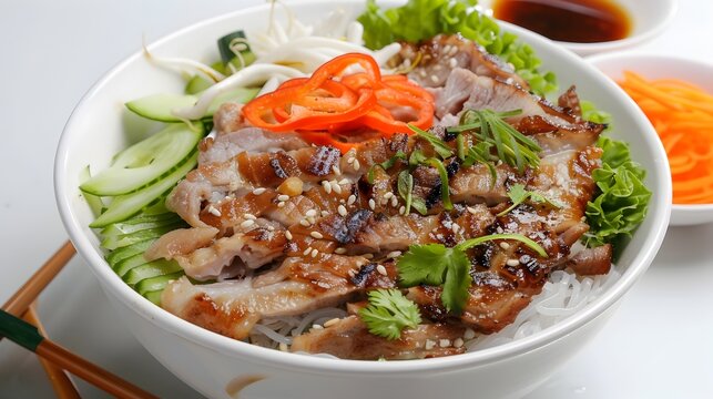 Vibrant Vietnamese Bun Thit Nuong - A Tasty and Colorful Advertising Banner