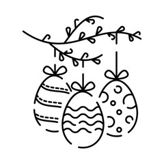 Happy Easter line icon. Vector holiday sign egg, bird and bunny or flower spring