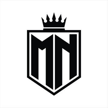 recommend clip art: MN Logo monogram bold shield geometric shape with crown outline black and white style design