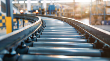 Conveyor belt in modern warehouse. Conveyor belt in factory.AI.