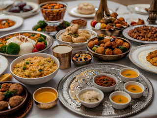 Ramadan Iftar table full of foods