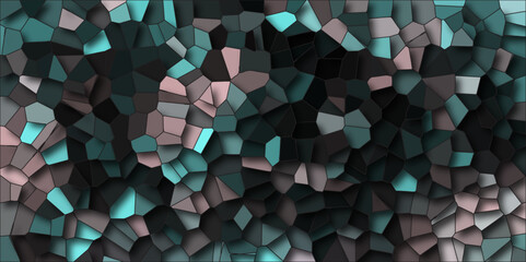 Quartz dark multicolor Broken Stained Glass Background. Texture of geometric shapes With shadows and stoke. Dark colorful background with polygon or vector frame. Geometric Retro tiles pattern.