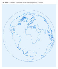 World Map. Lambert azimuthal equal-area projection. Outline style. High Detail World map for infographics, education, reports, presentations. Vector illustration.