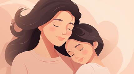 cute mother is cuddled by daughter