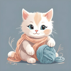 Obraz premium A cat playing with a ball of wool. Cartoon cat