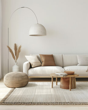 Modern living room interior in white with minimal furniture