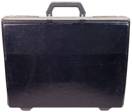 old plastic soviet attache case from 1970s isolated on white background.