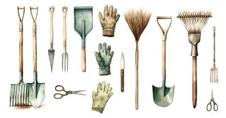 Gardening tools collection isolated