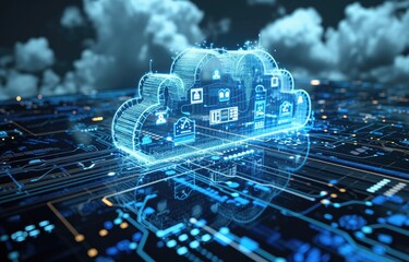 image of the hologram of the cloud, cloud technology, cloud storage,