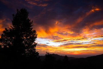 Beautiful Colorful Cloudy Sunrise Over Mountains in Boulder, Colorado