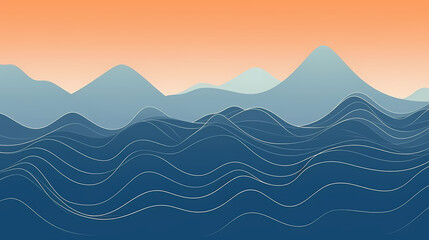 Mountain in oriental style, abstract art banner with geometric pattern