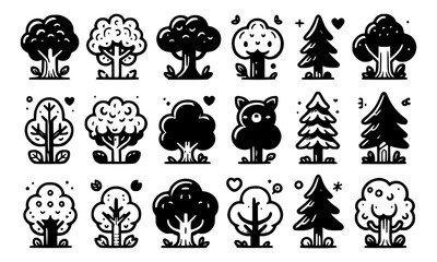 Diversity of trees set on background white