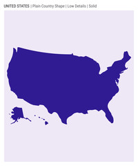 USA plain country map. Low Details. Solid style. Shape of USA. Vector illustration.
