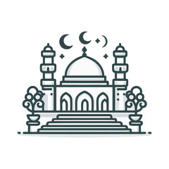 Islamic Mosque Vector Clipart Illustration, Mosque Logo, Mosque Vector, Flat Mosque design vector