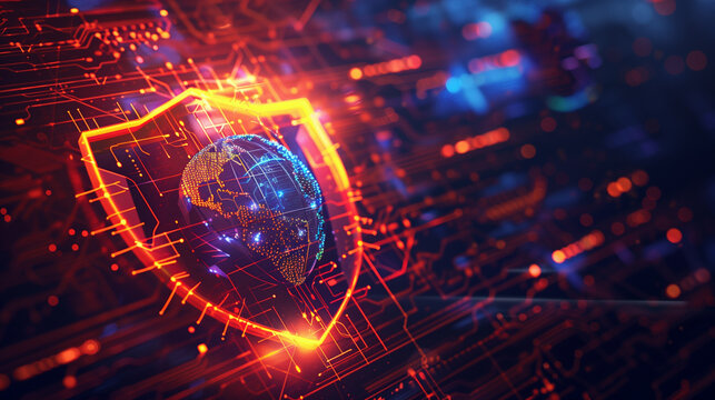 Vivid digital art showcasing a glowing globe with network lines on a circuit board, symbolizing global connectivity.