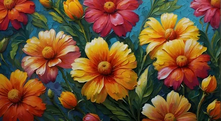 Foto op Canvas Brightly colored flowers painted with oil. Artificial Intelligence  © Malik