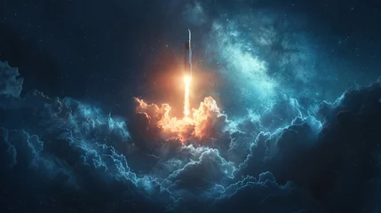 Foto op Plexiglas A cutting-edge spacecraft blasts off into orbit, showcasing the latest advancements in space exploration technology. © tonstock