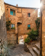 Scenic sight in the village of Campiglia Marittima, on a sunny summer afternoon. In the Province of...