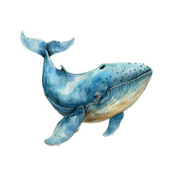 cute blue whale vector illustration in watercolour style