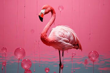 Pink flamingo. Nature bird summer. Generate Ai - obrazy, fototapety, plakaty