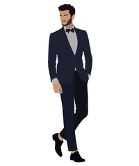 Obraz na płótnie Canvas Beard businessman in suit isolated flat full vector illustration