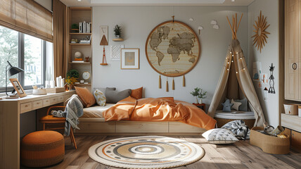 Make bedtime a serene experience with this gentle, light-toned bedroom ensemble - obrazy, fototapety, plakaty