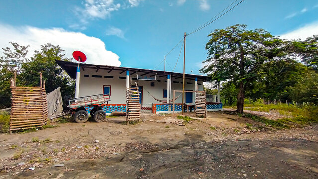 Blue and white house in rural area of Natagaima &ndash; Tolima &ndash; Colombia