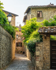 Fototapeta premium The picturesque village of Montefioralle, near Greve in Chianti, on a sunny summer day. Province of Florence, Tuscany, Italy.