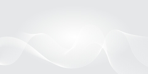 Gray and white abstract background with flowing particles. Digital future technology concept. Abstract white paper wave background and abstract gradient and white wave curve lines.

