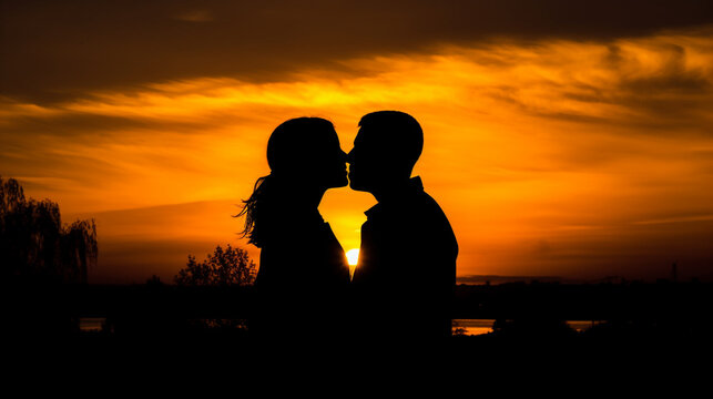 A couple in love at sunset. AI Generated