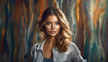 Fototapeta premium Gorgeous model with silk shirt and makeup