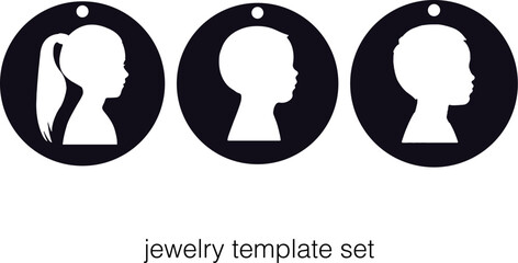 Jewelry shape template, Children's slihouette, Black shadow of jewelry with circular rings for cutting handmade jewelry.
