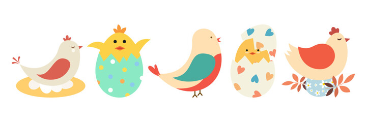 Happy Easter bird flat cartoon