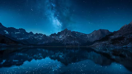 Fotobehang Reflecting Cosmos: Night Sky above the Mountains © DjelicN