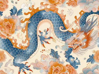 chinese dragon background, Dragon traditional chinese 2024 year gold new lunar, background illustration seamless loop in clear pastel colors