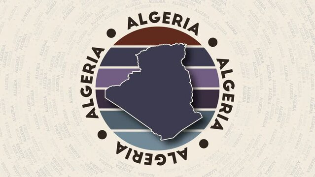 Algeria logo intro. Badge with the circular name and map of country. Cool Algeria round logo animation.