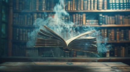 A tome of secrets hovers in a mystical archive, its pages brimming with forgotten lore and prophecies yet to unfold. - obrazy, fototapety, plakaty