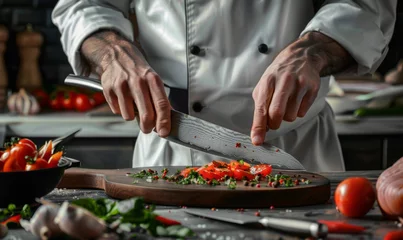 Fotobehang Kitchen knife allows the chef to confidently hold the knife and prepare delicious dishes with ease © AlfaSmart