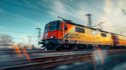 Dynamic image of a speeding electric train captured with rear curtain sync motion blur