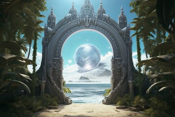 Serene Portal to paradise door. Freedom door. Generate Ai