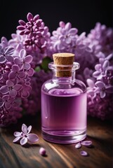 Obraz na płótnie Canvas Photo unique and aromatic lilac fragrance in vial. blooming lilac scent photography