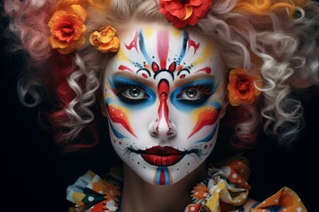 Fototapeta premium Vivacious Girl happy clown. Party person at summer birthday. Generate Ai