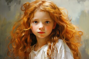 Fototapeta premium Expressive Portrait little girl. Cute child with kissing sweet face. Generate ai