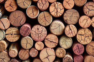 French Wine Corks. Close-up Macro Shot of Cork Collection. Detailed Background Design for Wine Enthusiasts