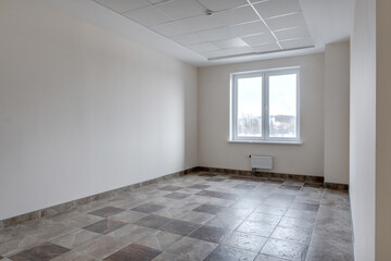 interior of empty white room hall or corridor with window with repair