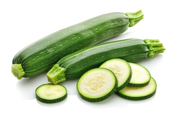 Fresh Green Zucchini Slice Isolated on White Background - Organic Vegetable Photograph for Food and Health-related Content