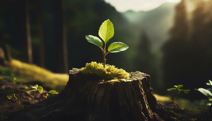  Young tree emerging from old tree stump