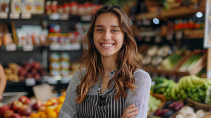 Obraz premium Smiling female seller in health food store