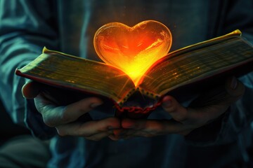 Glowing Heart and Bible: An image of Christian Faith, Symbol of Salvation and Light - obrazy, fototapety, plakaty